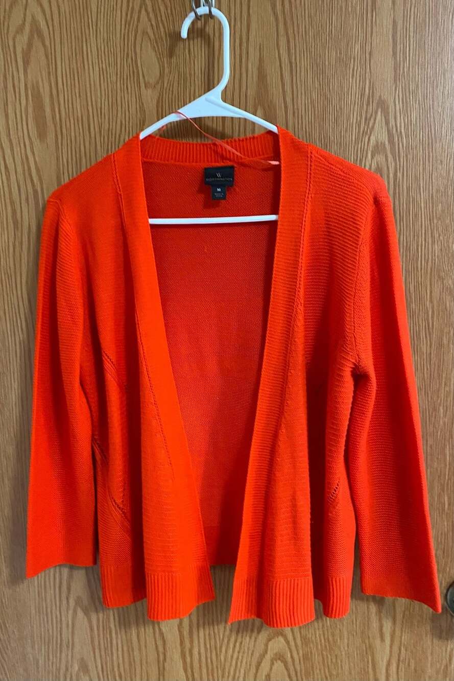 Worthington Cardigan Sweater Size M Orange Open Front Acrylic